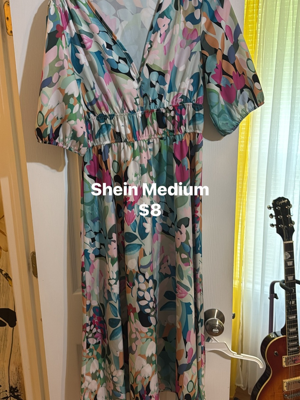 SHEIN Multicolor Floral V-Neck Maxi Dress in Teal, Pink & Navy